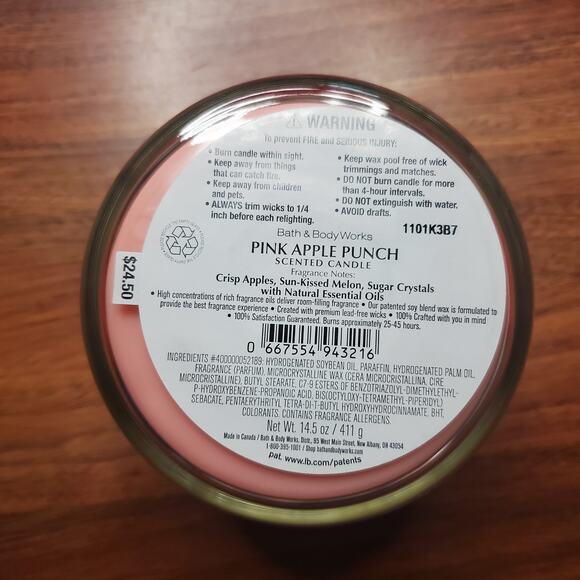 Bath & Body Works Pink Apple Punch NEW 3 Wick Candle 14.5 oz Full Size - Picture 6 of 6